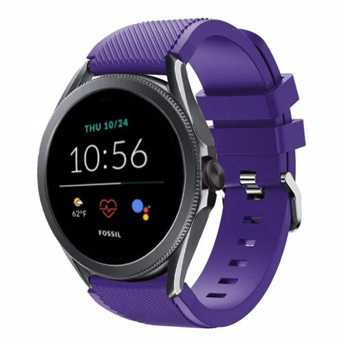 Twill Silicone Strap, purple, on a watch, 3/4 front view