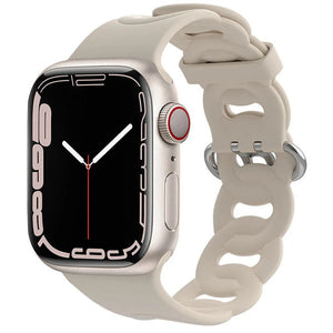 Silicone Chain Strap, beige, on a watch, 3/4 front view
