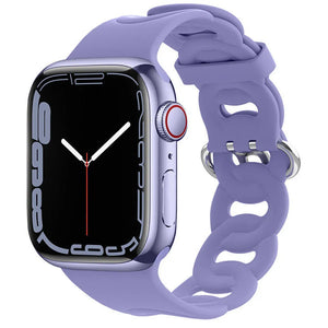 Silicone Chain Strap, lilac, on a watch, 3/4 front view