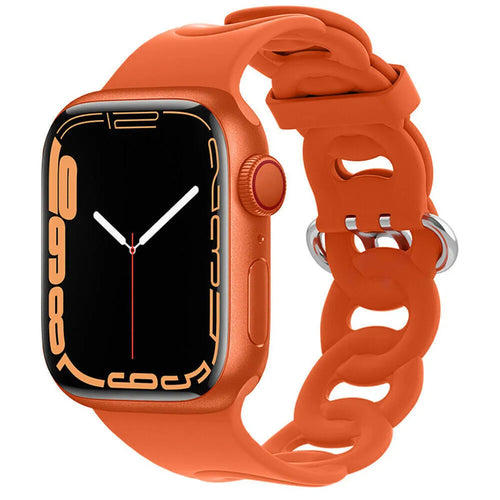 Silicone Chain Strap, orange, on a watch, 3/4 front view