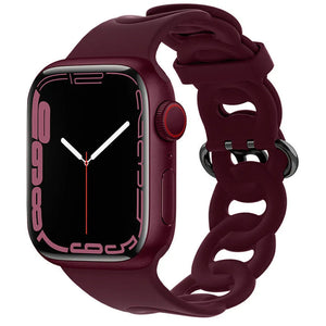 Silicone Chain Strap, wine red, on a watch, 3/4 front view