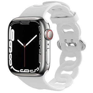 Silicone Chain Strap, white, on a watch, 3/4 front view