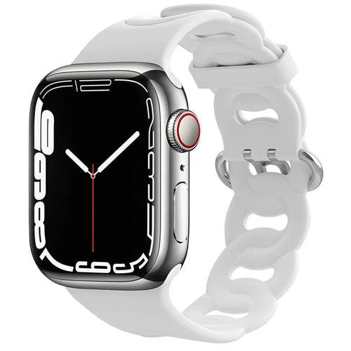 Silicone Chain Strap, white, on a watch, 3/4 front view