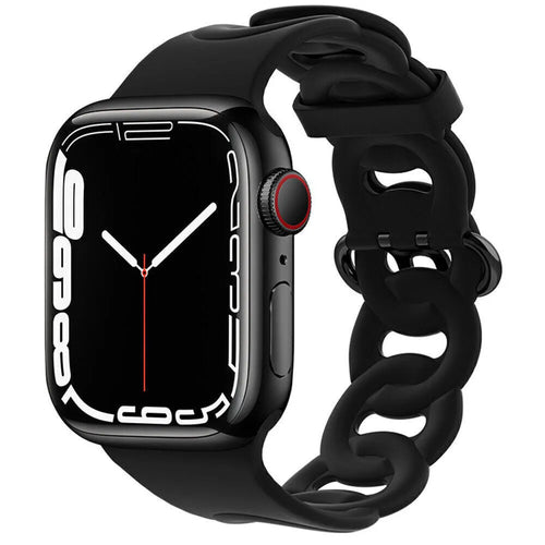 Silicone Chain Strap, black, on a watch, 3/4 front view