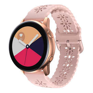 Patterned Silicone Strap, pink, on a watch, 3/4 front view