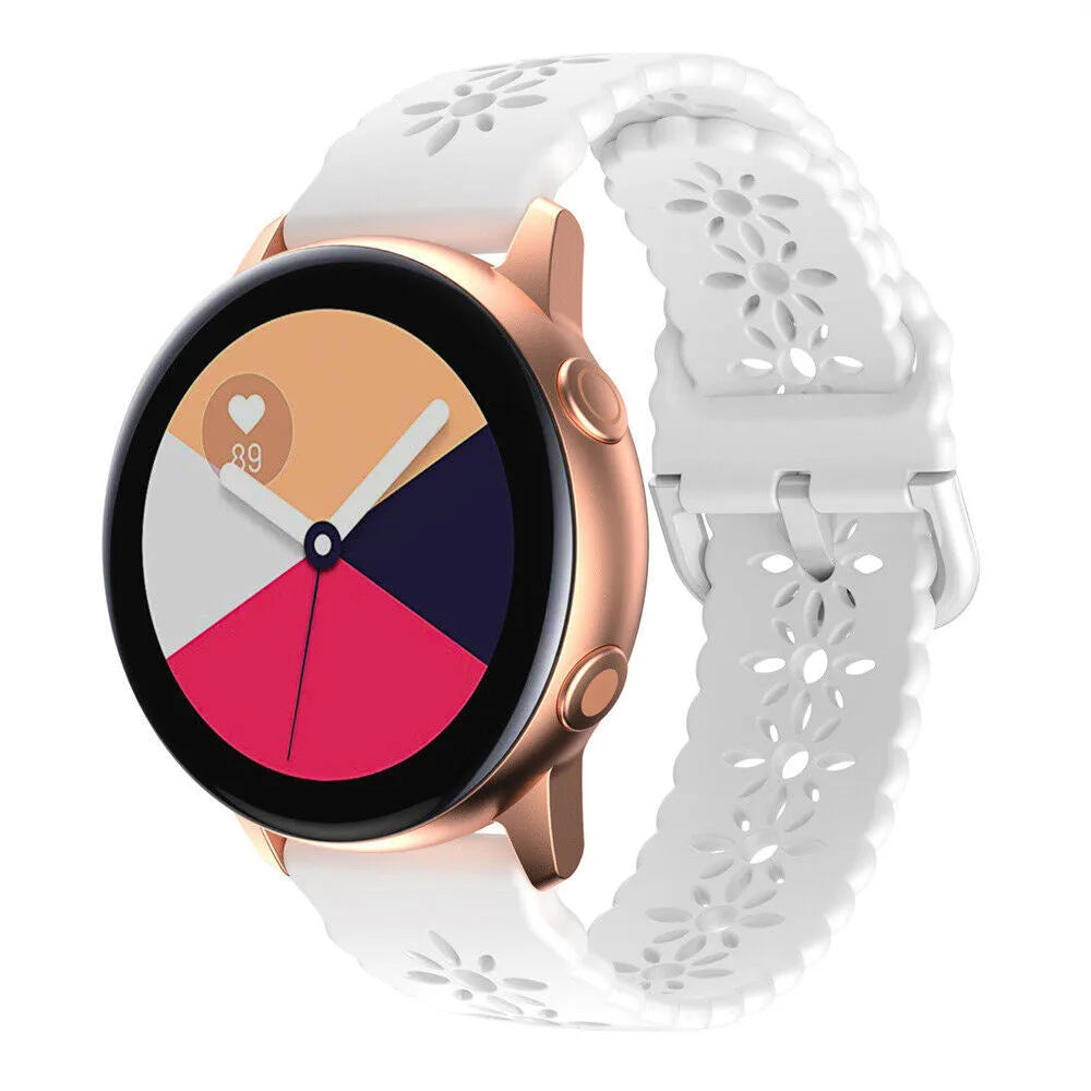 Patterned Silicone Strap, white, on a watch, 3/4 front view