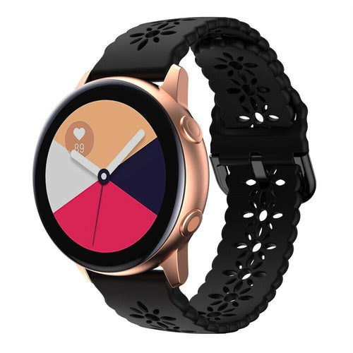 Patterned Silicone Strap, black, on a watch, 3/4 front view