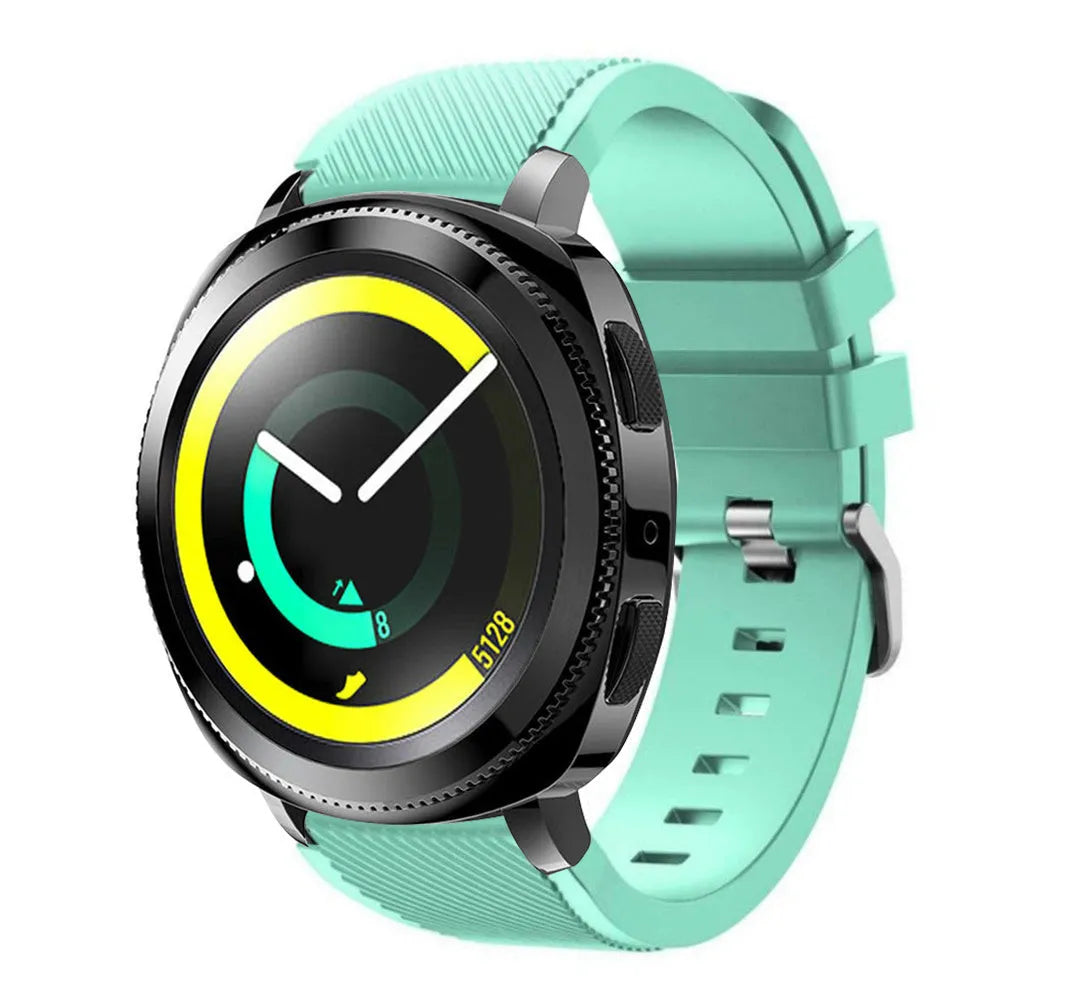 Twill Silicone Strap, aqua, on a watch, 3/4 front view