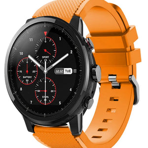 Twill Silicone Strap, orange, on a watch, 3/4 front view