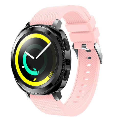 Twill Silicone Strap, pink, on a watch, 3/4 front view