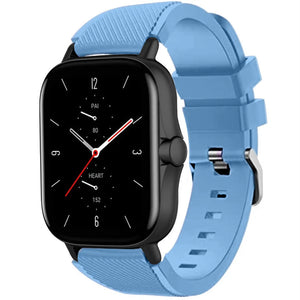 Twill Silicone Strap, sand blue, on a watch, 3/4 front view