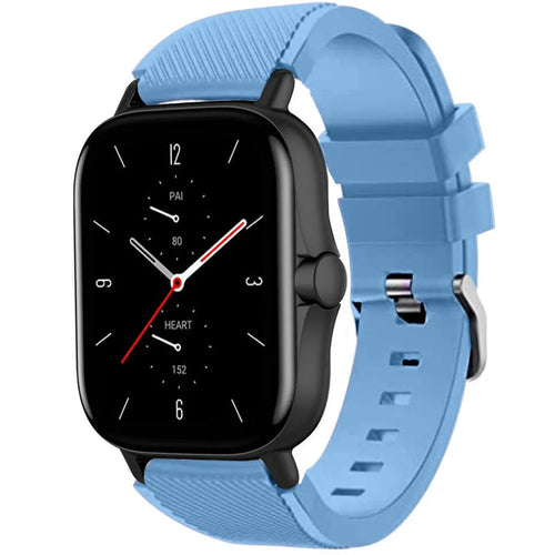 Twill Silicone Strap, sand blue, on a watch, 3/4 front view