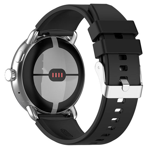 Silicone Strap, black, on a watch, 3/4 front view