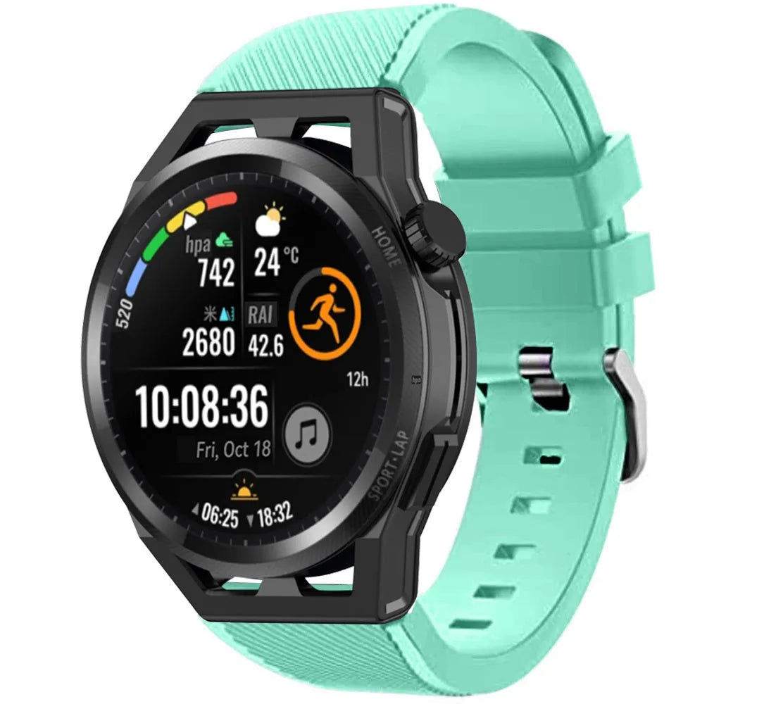 Twill Silicone Strap, aqua, on a watch, 3/4 front view