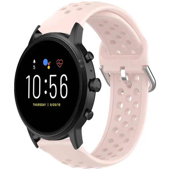Breathable Silicone Strap, pink, on a watch, 3/4 front view
