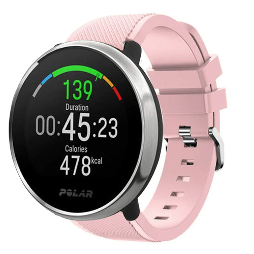 Twill Silicone Strap, pink, on a watch, 3/4 front view