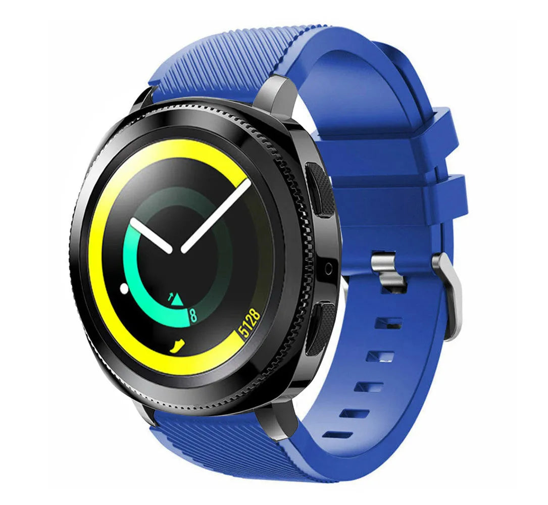 Twill Silicone Strap, blue, on a watch, 3/4 front view