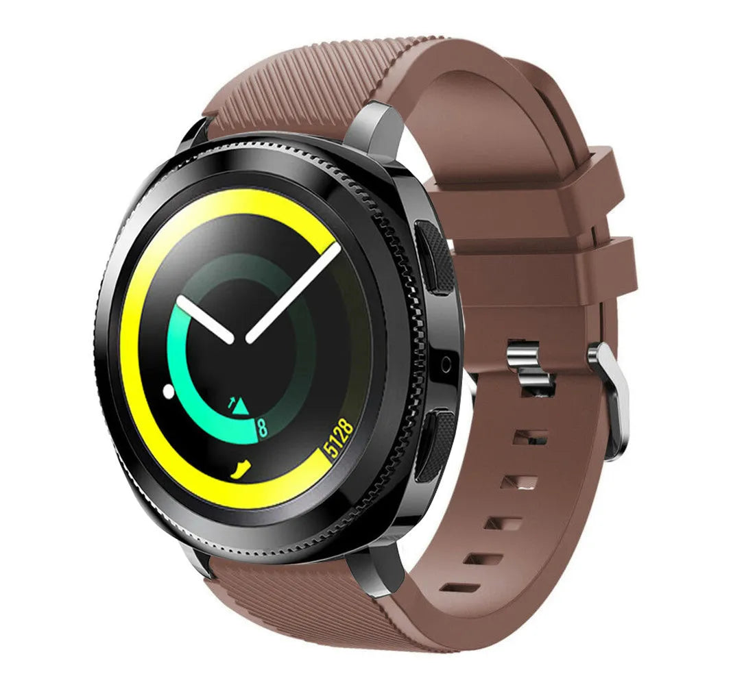 Twill Silicone Strap, brown, on a watch, 3/4 front view