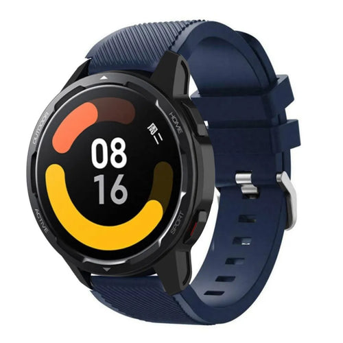 Twill Silicone Strap, dark blue, on a watch, 3/4 front view