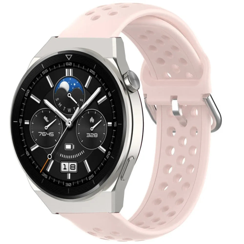 Breathable Silicone Strap, pink, on a watch, 3/4 front view