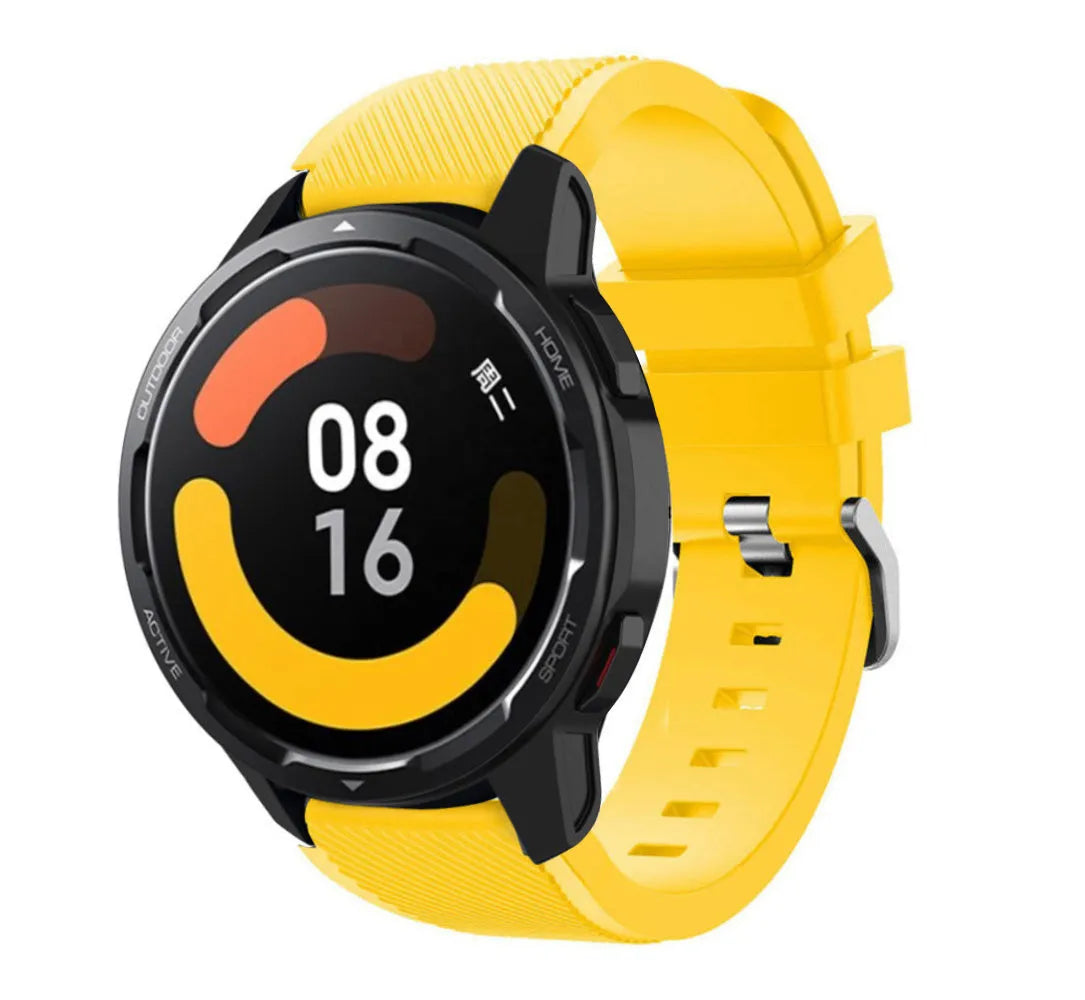Twill Silicone Strap, yellow, on a watch, 3/4 front view