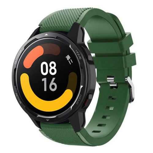 Twill Silicone Strap, army green, on a watch, 3/4 front view