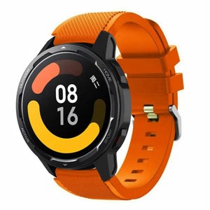 Twill Silicone Strap, orange, on a watch, 3/4 front view