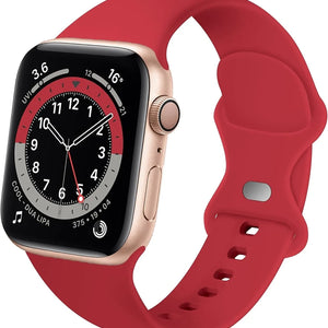 Silicone Strap 'Classic', red, on a watch, 3/4 front view