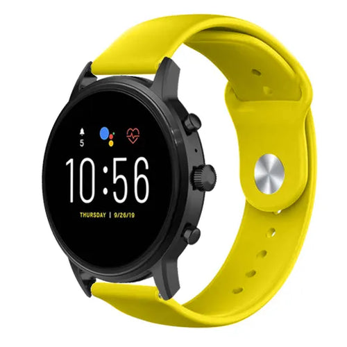 Silicone Sport Strap, yellow, on a watch, 3/4 front view
