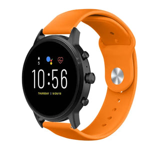Silicone Sport Strap, orange, on a watch, 3/4 front view