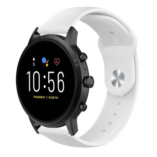 Silicone Sport Strap, white, on a watch, 3/4 front view