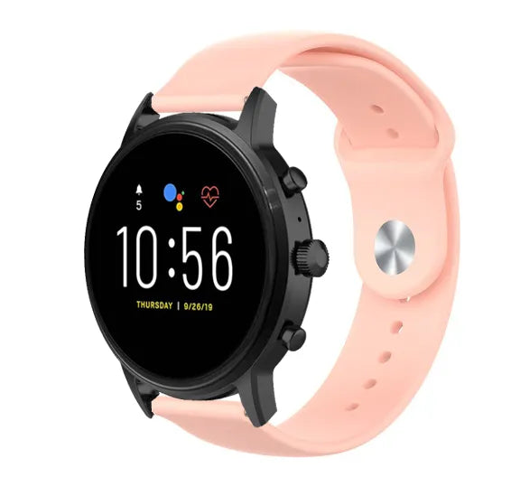 Silicone Sport Strap, pink, on a watch, 3/4 front view