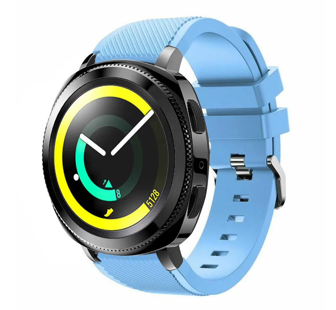 Twill Silicone Strap, sand blue, on a watch, 3/4 front view