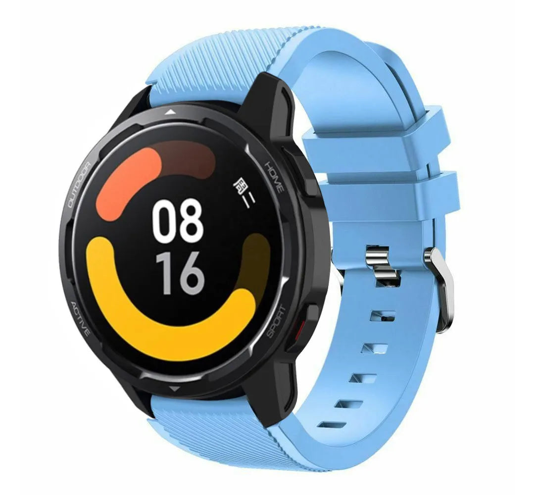 Twill Silicone Strap, sand blue, on a watch, 3/4 front view