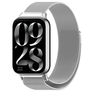 Milanese Strap, silver, on a watch, 3/4 front view