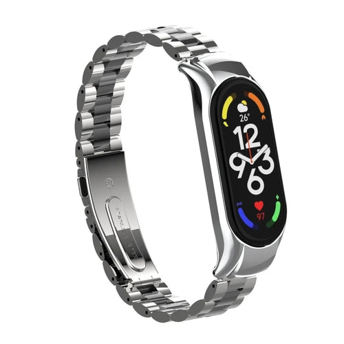 Steel Strap, silver/black, on a watch, 3/4 front view