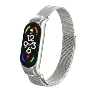 Milanese Strap, silver, on a watch, 3/4 front view