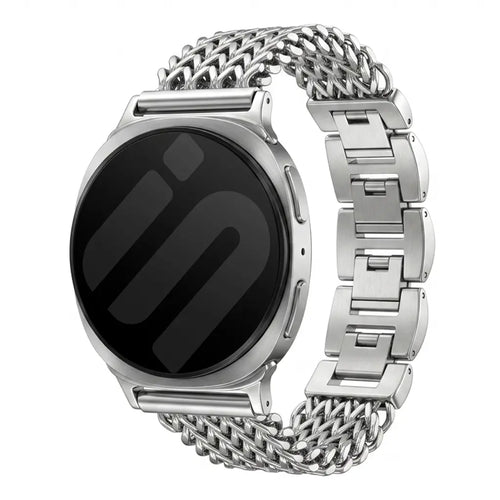 Metal Mesh Strap, silver, on a watch, 3/4 front view