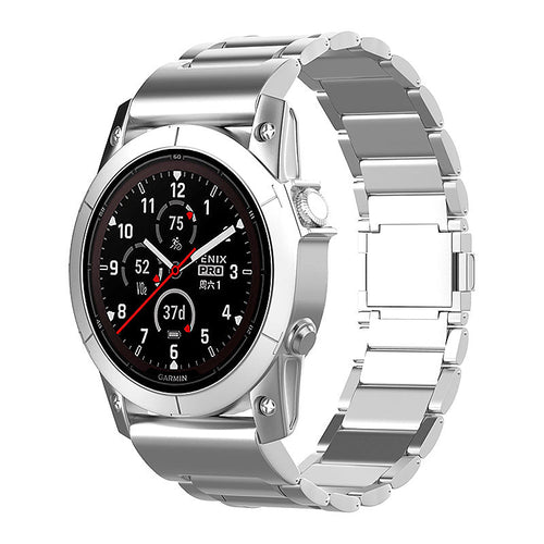 Magnetic Titanium Strap, silver, on a watch, 3/4 front view
