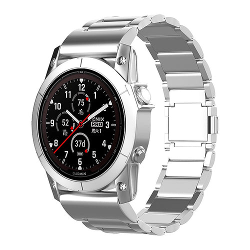Magnetic Titanium Strap, silver, on a watch, 3/4 front view