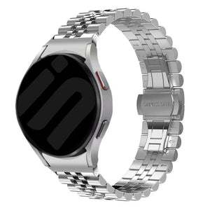 Jubilee Steel Strap, silver, on a watch, 3/4 front view