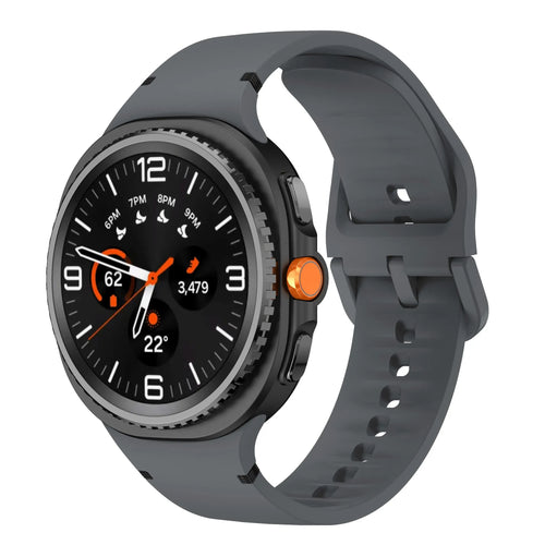 Silicone Strap, dark grey, on a watch, 3/4 front view