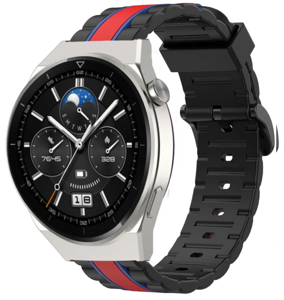 Silicone Special Edition Strap, black/red, on a watch, 3/4 front view