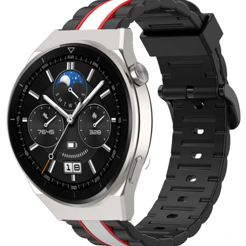 Silicone Special Edition Strap, black/white, on a watch, 3/4 front view