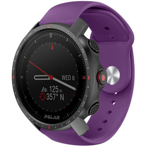 Silicone Sport Strap, purple, on a watch, 3/4 front view