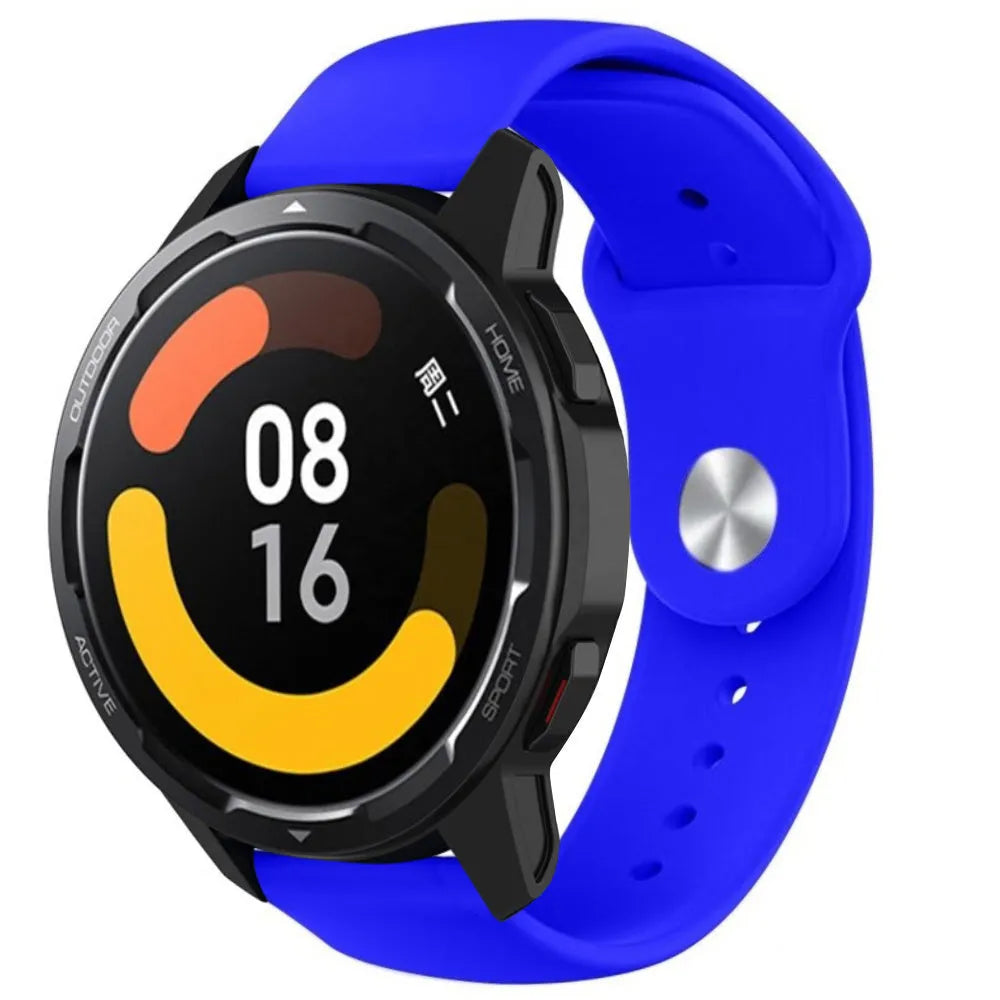 Silicone Sport Strap, blue, on a watch, 3/4 front view