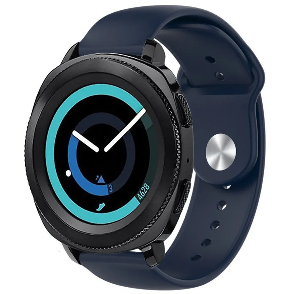 Silicone Sport Strap, dark blue, on a watch, 3/4 front view
