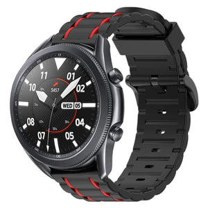Silicone Sport Strap with Buckle, black/red, on a watch, 3/4 front view