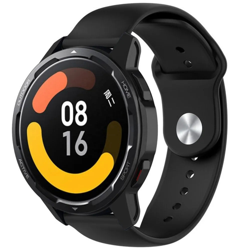 Silicone Sport Strap, black, on a watch, 3/4 front view
