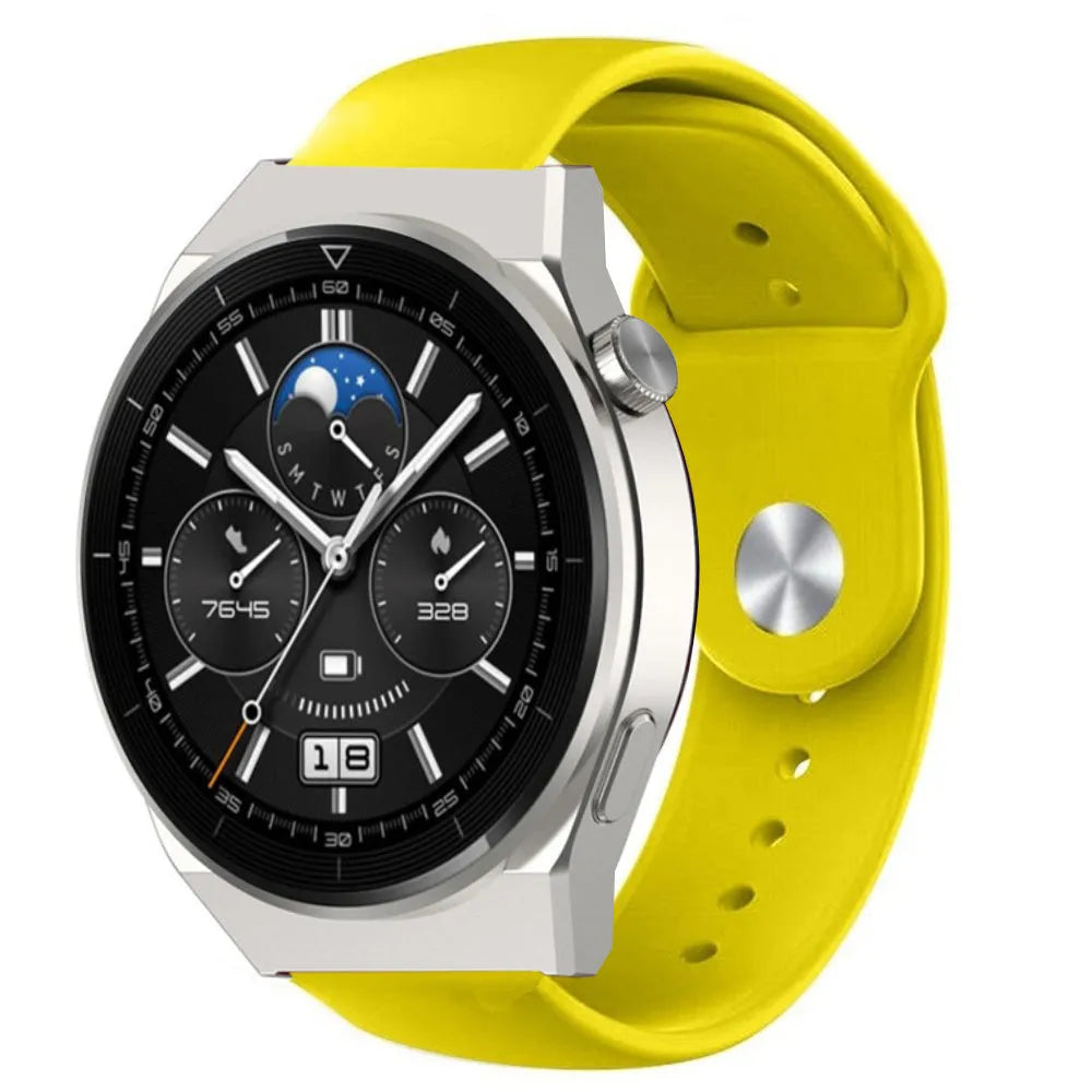 Silicone Sport Strap, yellow, on a watch, 3/4 front view